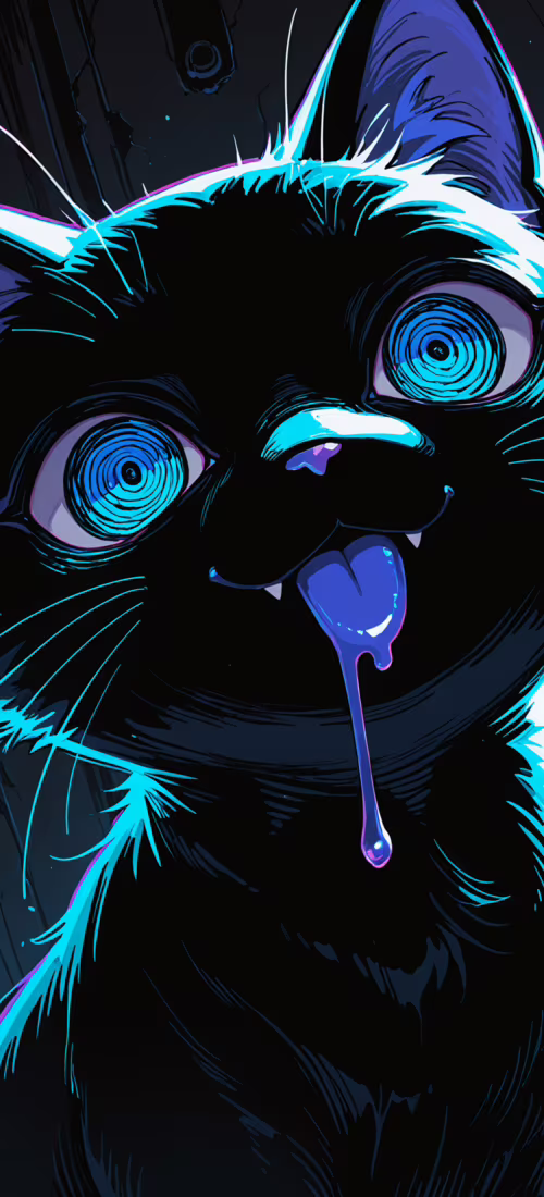 Beyaz bir kedinin yüzünün stilize edilmiş, yakın çekim bir çizimi. Kedinin kocaman,... Huawei Nova 8i