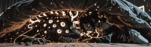 Andy ve Leyley'in Tabutu' adlı eserden, Ashley Graves'in bir canavar olarak tasvir... Masaüstü