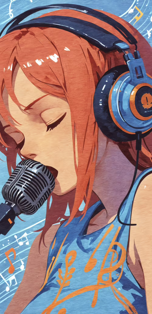 Koyu saçlı, büyük kulaklıklar takmış, gözlerini kapatıp mavi fon üzerine yerleştirilmiş... Honor Magic 3 Pro plus