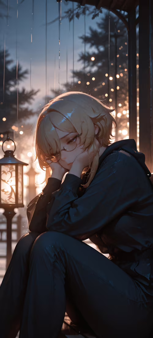 Genshin Impact oyunundan Lumine olarak tanımlanan, gözlüklü, sarı saçlı bir anime...