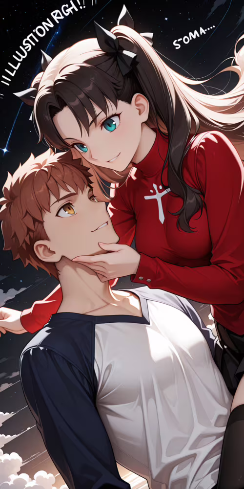 Fate/stay night animesinden, Tohsaka Rin ve Emiya Shirou'nun romantik bir an paylaştığı... Cubot X19
