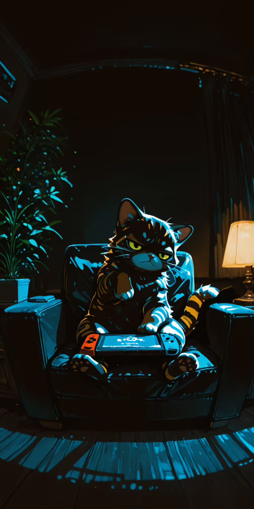 Kızgın bir ifadeyle, loş bir odadaki siyah bir koltuğa oturmuş, turuncu benekli bir... Cubot X19