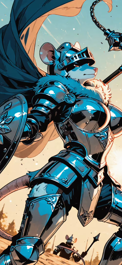 Tamamen zırhla kaplı ve kask takmış, insan özelliklerine sahip dişi bir fare savaşçının... Huawei Nova 8 Pro