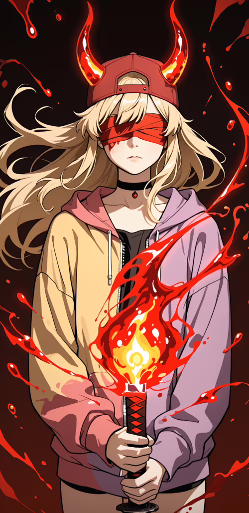 Uzun sarı saçları, ters takılmış kırmızı bir şapkası ve siyah bir göz bandı olan...