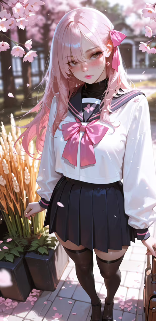 Uzun pembe saçlı bir kızın, taş basamaklar üzerinde oturduğu, anime tarzında bir... Samsung Galaxy M01 Core