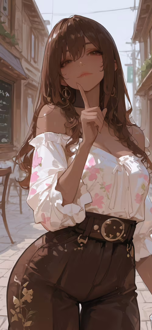 Uzun kahverengi saçlı ve esmer tenli genç bir kadının, güneşli bir sokakta durduğu,... Apple iPhone XR