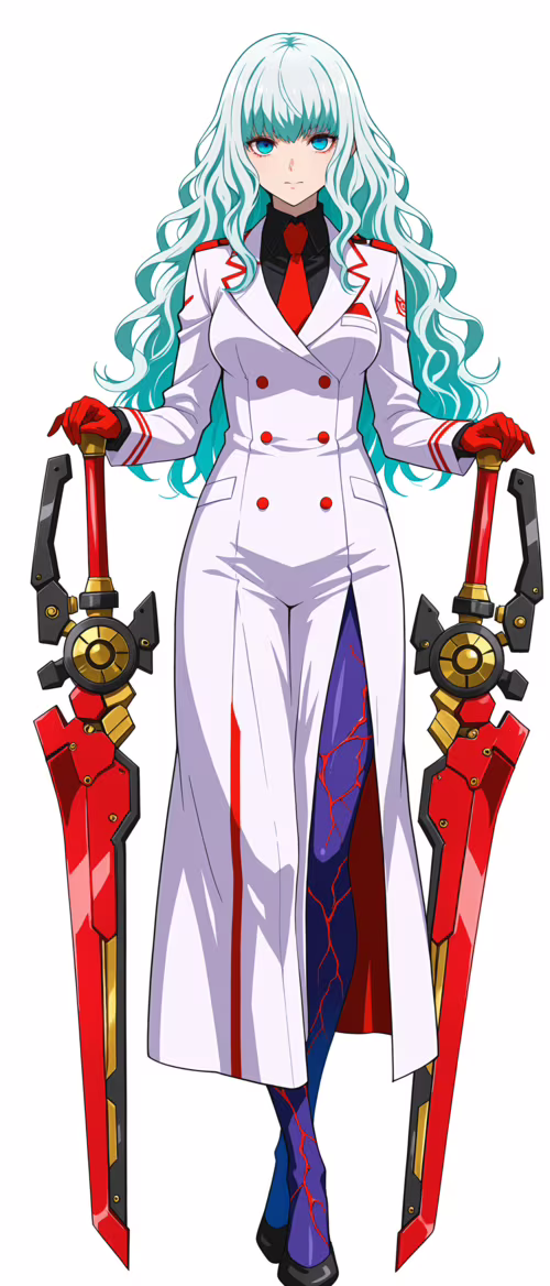 Uzun, açık mavi saçlı ve kırmızı gözlü bir anime kızının tüm vücudunu gösteren bir... Samsung Galaxy Fold 5G