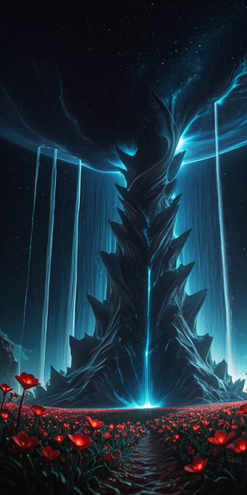 Yıldızlı bir gece gökyüzünde, dönen bir galaksiden akan, parıldayan mavi bir şelaleyi... Alcatel 1x