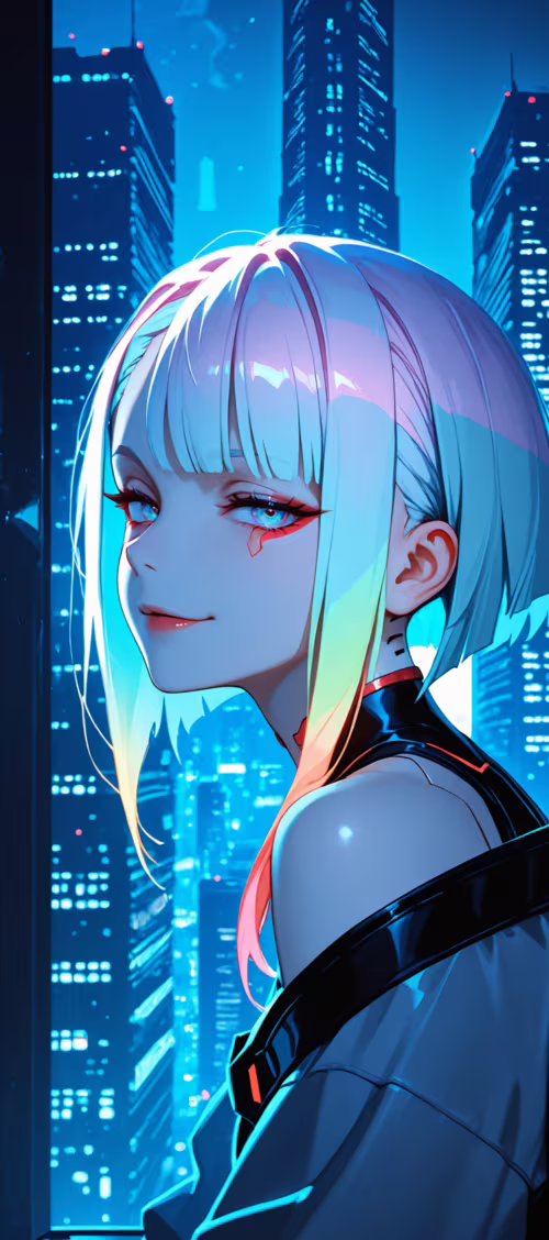 Cyberpunk: Edgerunners'dan Lucy'nin anime tarzında çizilmiş bir illüstrasyonu: Kısa,... Oppo A55