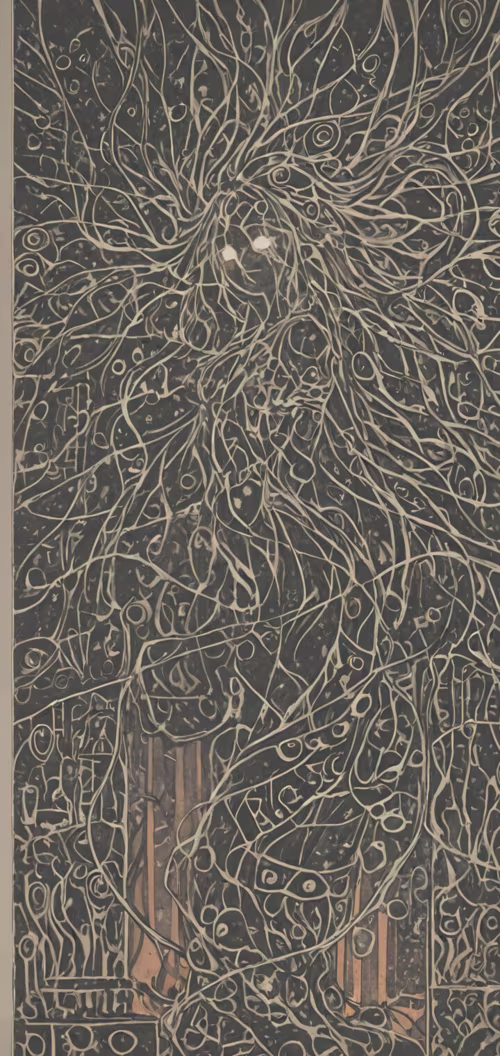 Koyu renk bir arka plana sahip, yoğun ve karmaşık bir şekilde kıvrılan altın renkli... Nokia 3 dot 2