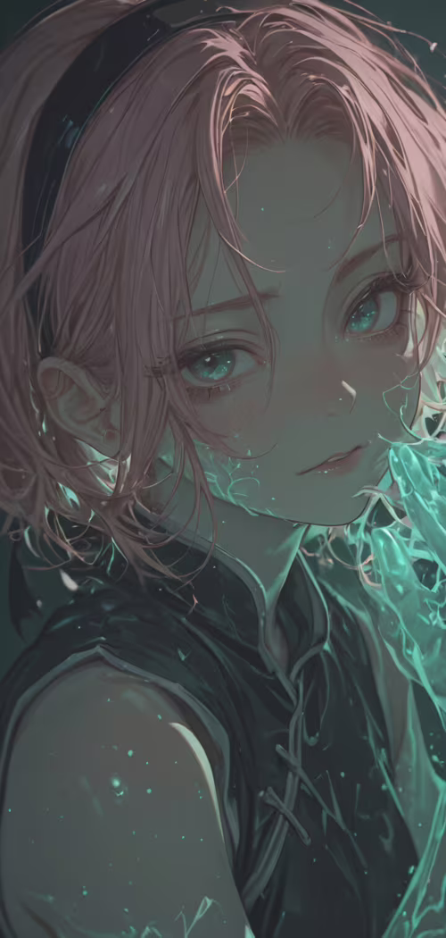 Naruto'dan Sakura Haruno'nun pembe saçlı ve parıldayan yeşil gözlü sanatsal bir portresi.... Blackview BV6100