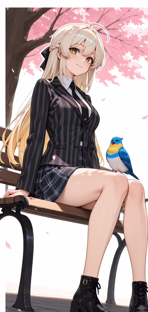 Blue Archive'den Tendou Arisu'nun, kahverengi bir park bankında oturduğu, tüm vücudunu... Oppo A12e