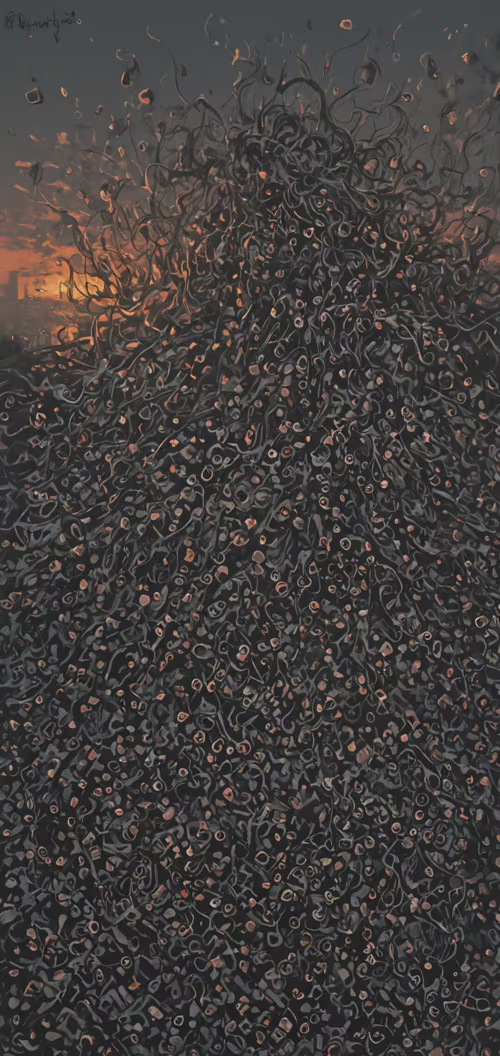 Koyu kahverengi, birbirine dolanmış kökler ve dallardan oluşan, eterik bir ruhu betimleyen,...