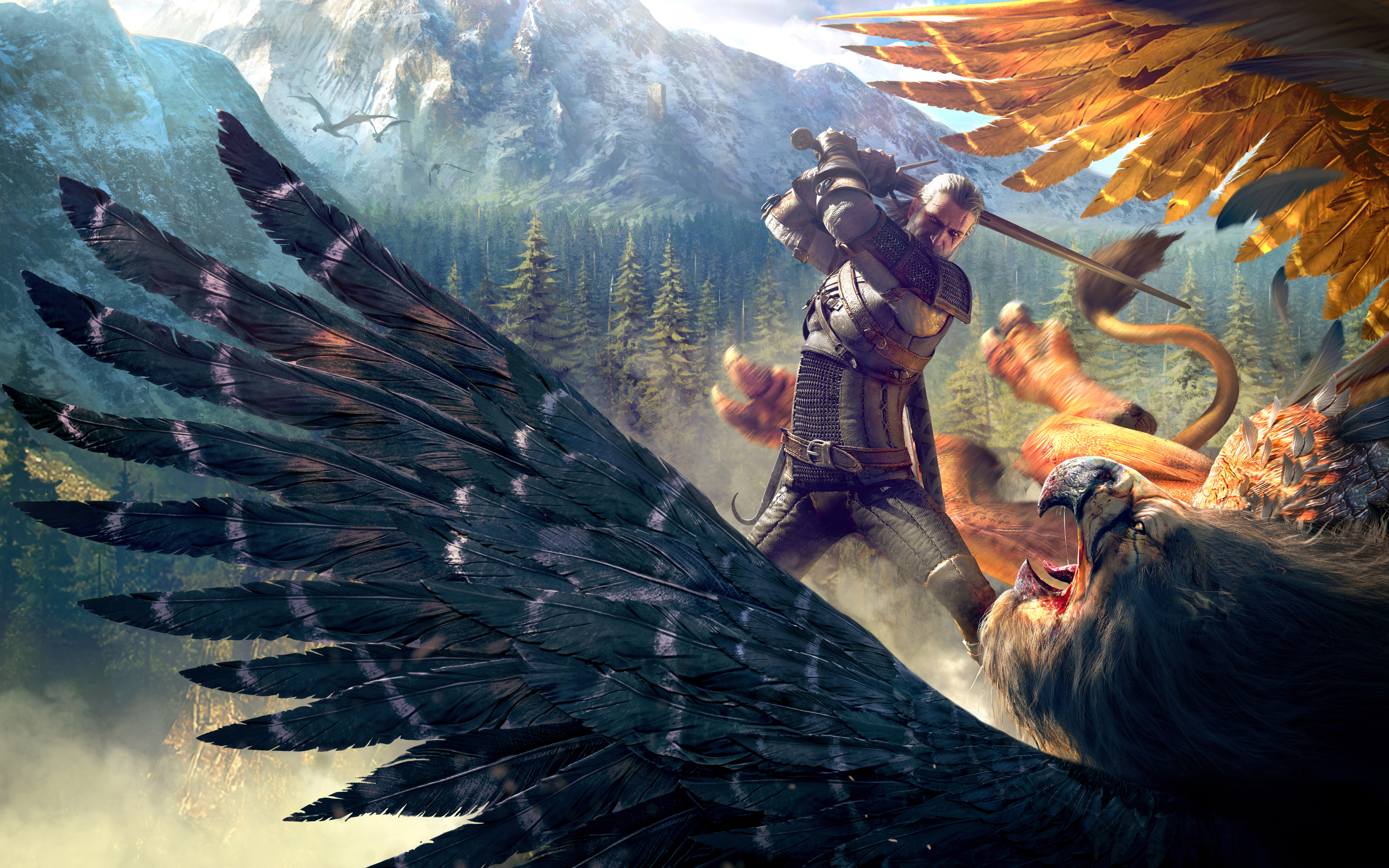 The Witcher 3: Wild Hunt oyununun baş karakteri Geralt of Rivia, belirgin beyaz saçları ve etkileyici ifadesiyle karşımıza çıkıyor.