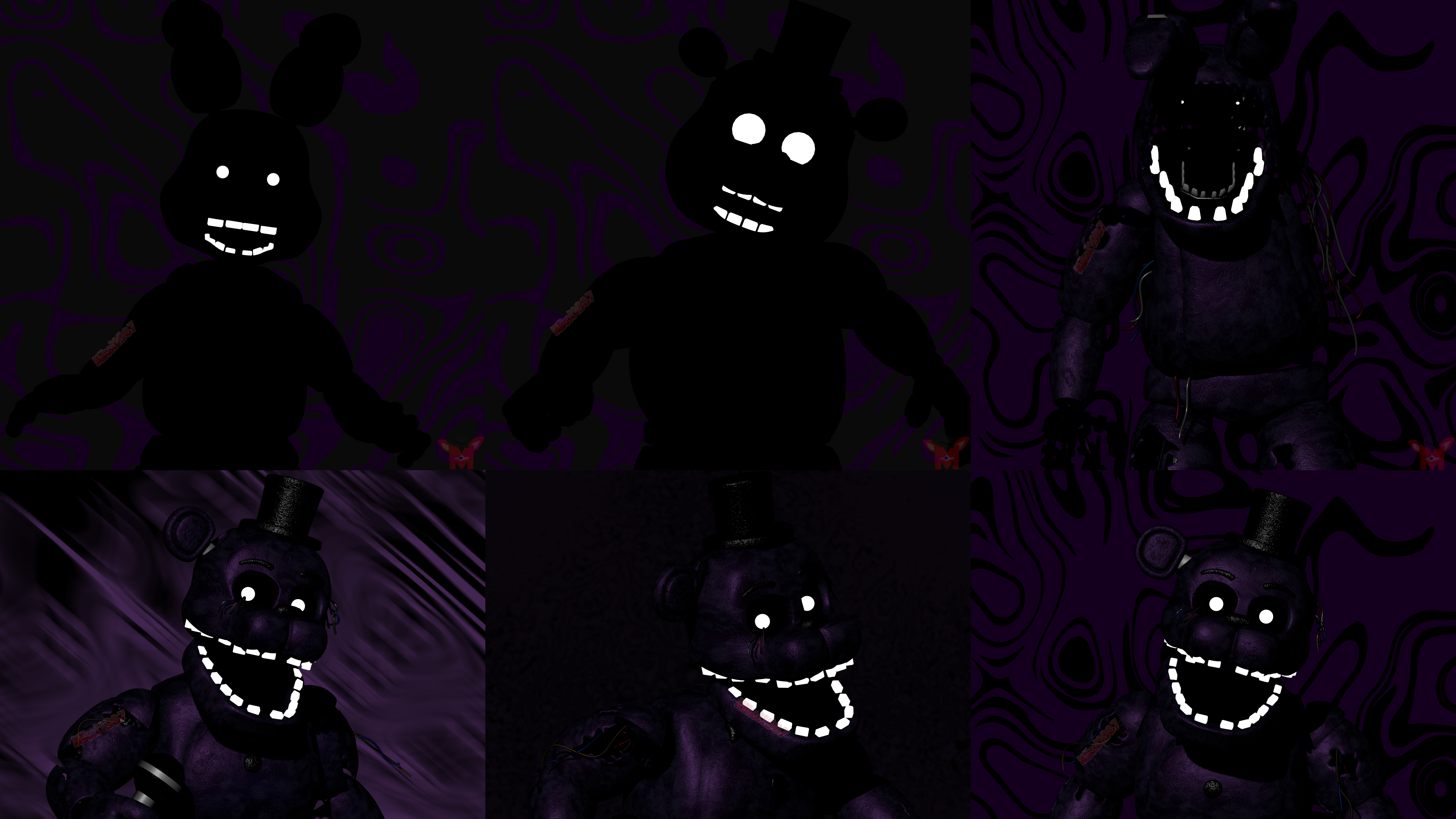 Five Nights at Freddy's video oyun serisinden Shadow Freddy ve Shadow Bonnie karakterleri.