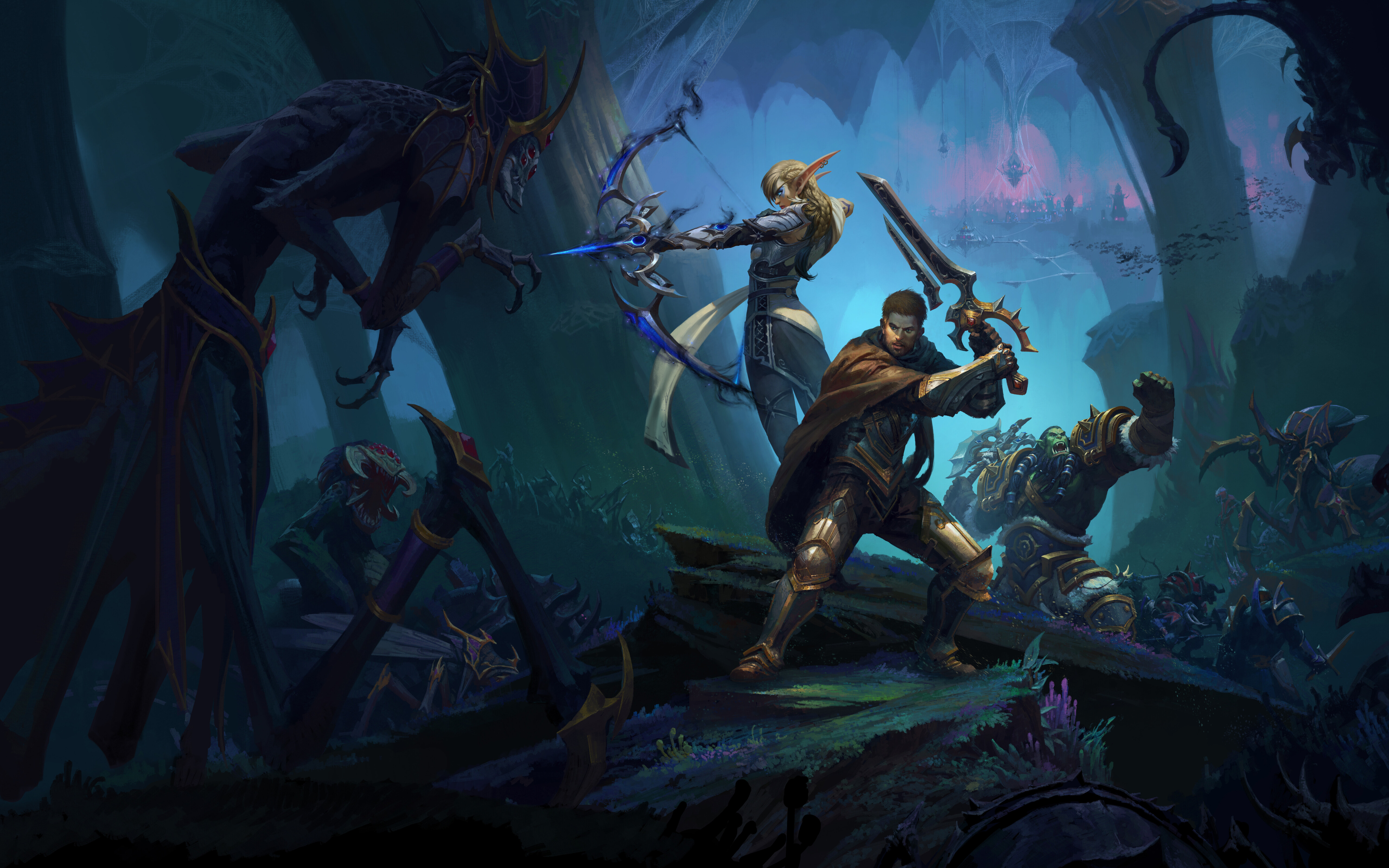 World of Warcraft oyun serisinden Alleria Windrunner, Anduin Wrynn ve Thrall.