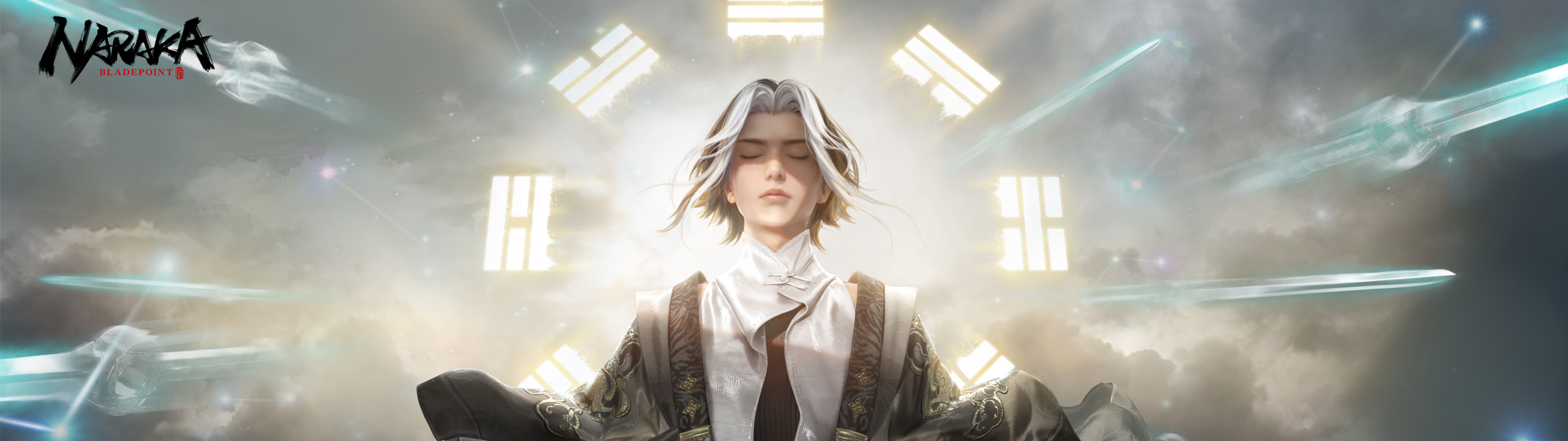 Naraka: Bladepoint oyunundaki bir büyücü karakter, parlak enerji efektleri içeren büyülü bir büyü yapıyor.