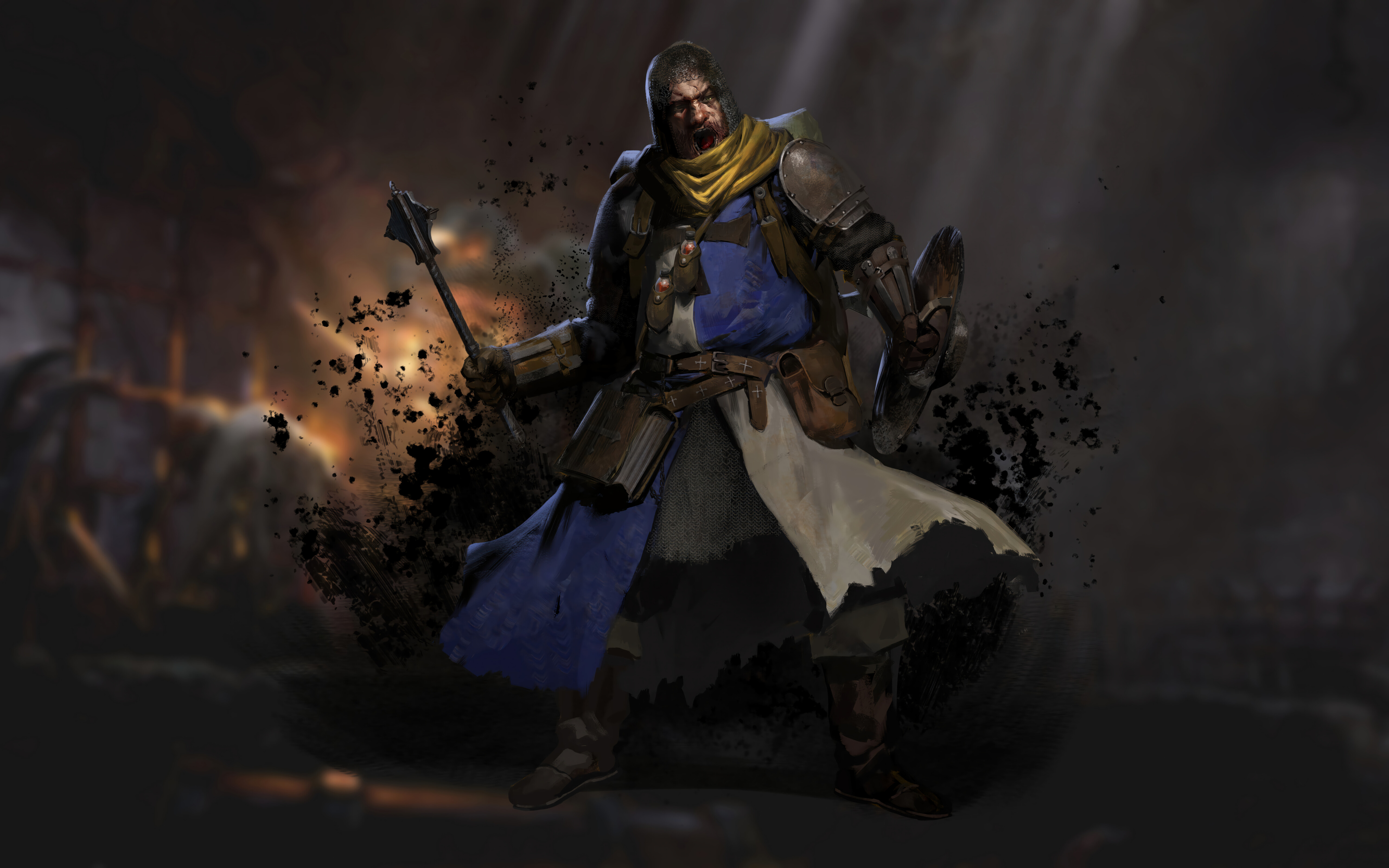 Orta Çağ'a ait bir zindanda, gölgelerle çevrili, karanlık ve fantastik bir karakter.