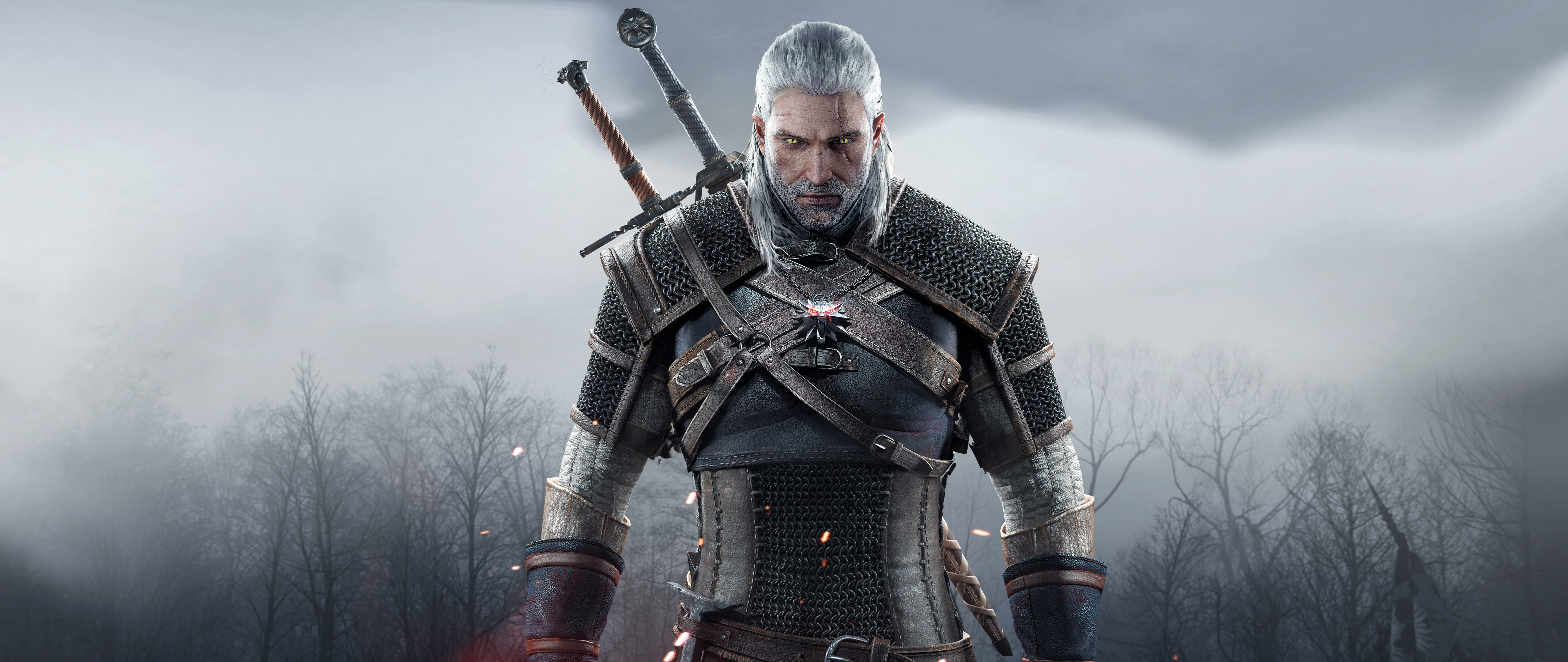 The Witcher 3: Wild Hunt oyunundan Rivia'lı Geralt'ın yakın çekim portresi.