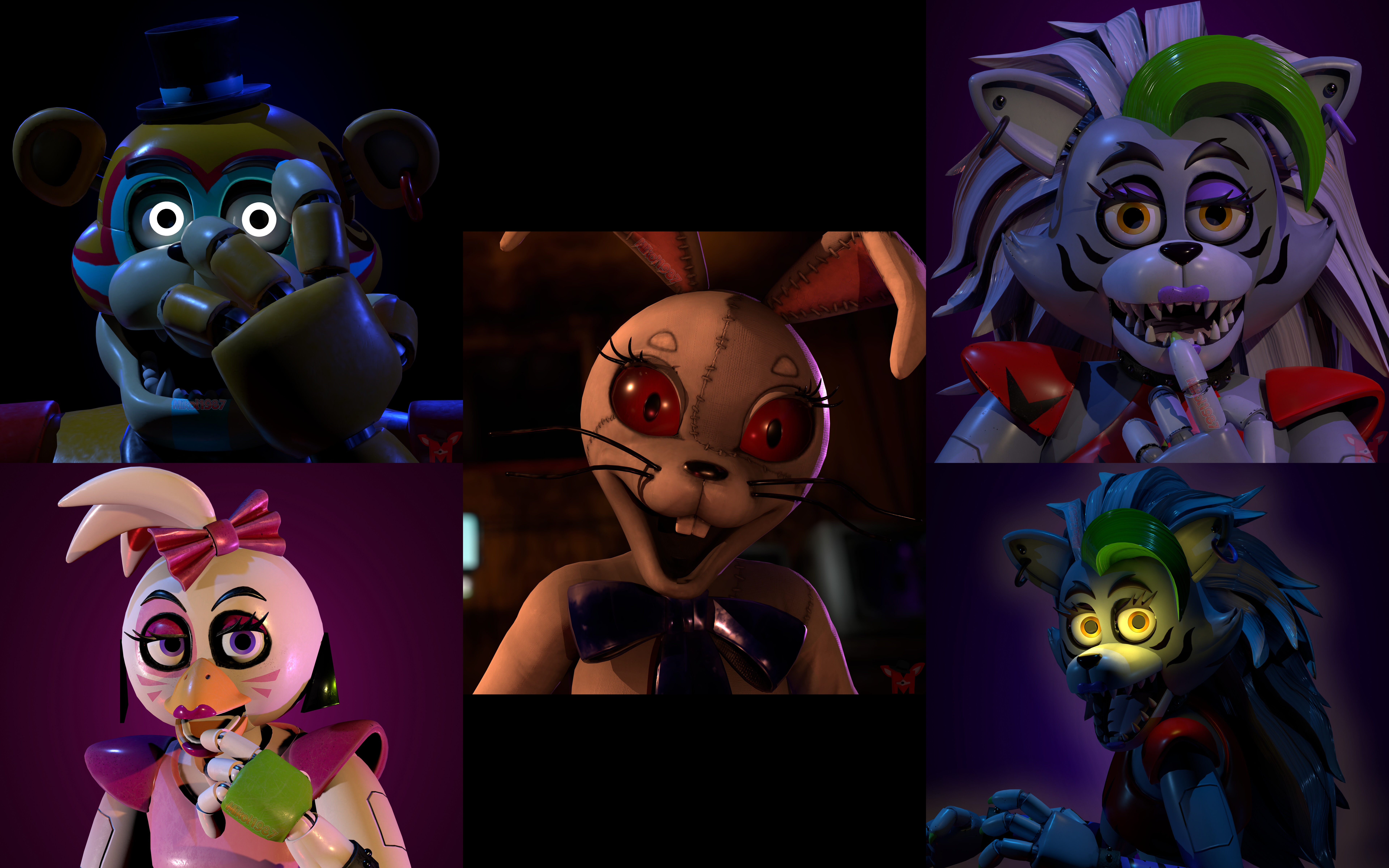 Five Nights at Freddy's: Security Breach video oyunundaki Glamrock Freddy ve Vanny.