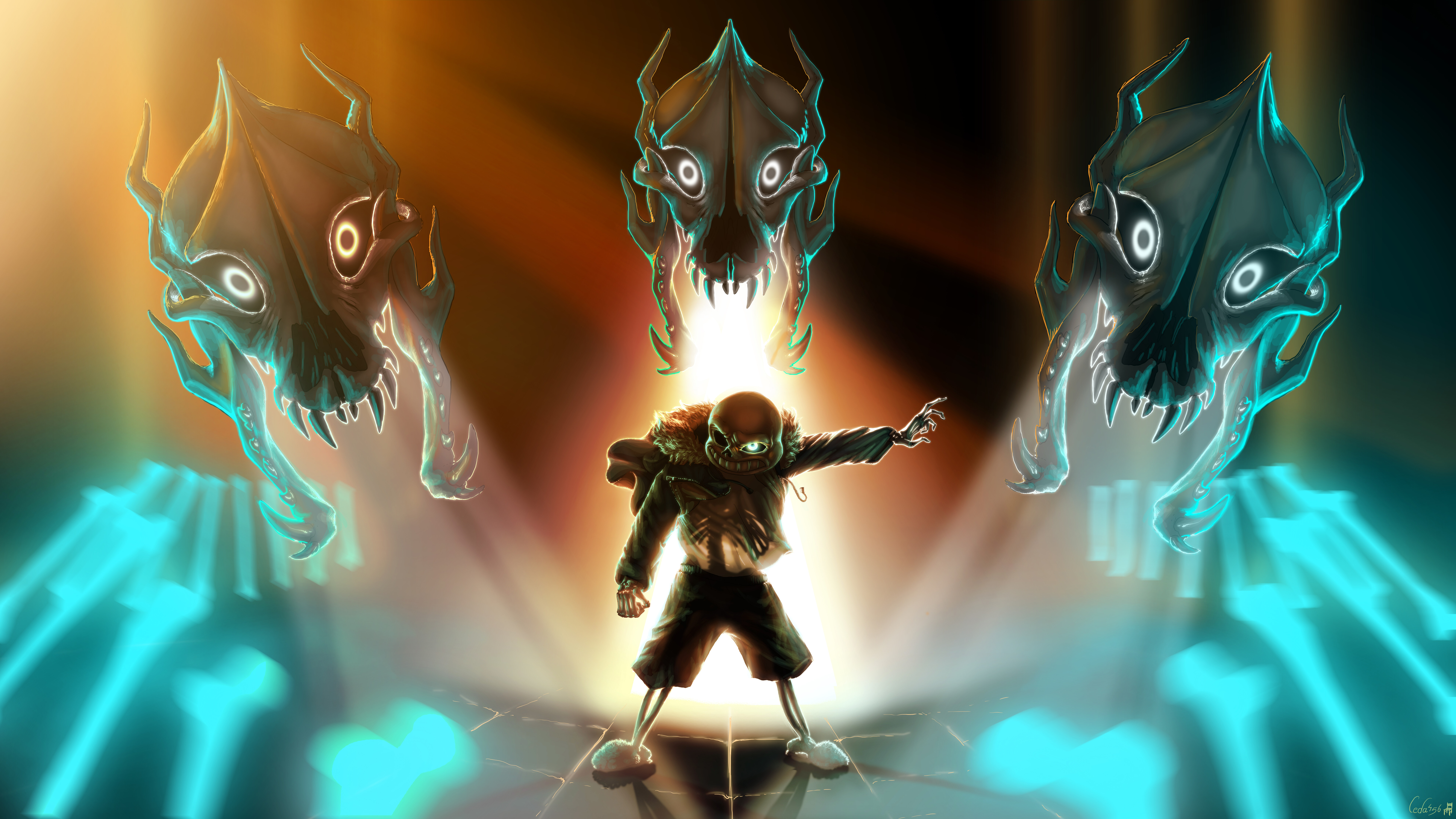 Undertale adlı video oyunundaki Sans karakteri, meşhur iskelet görünümü ve rahat kıyafetleriyle tanıtılıyor.