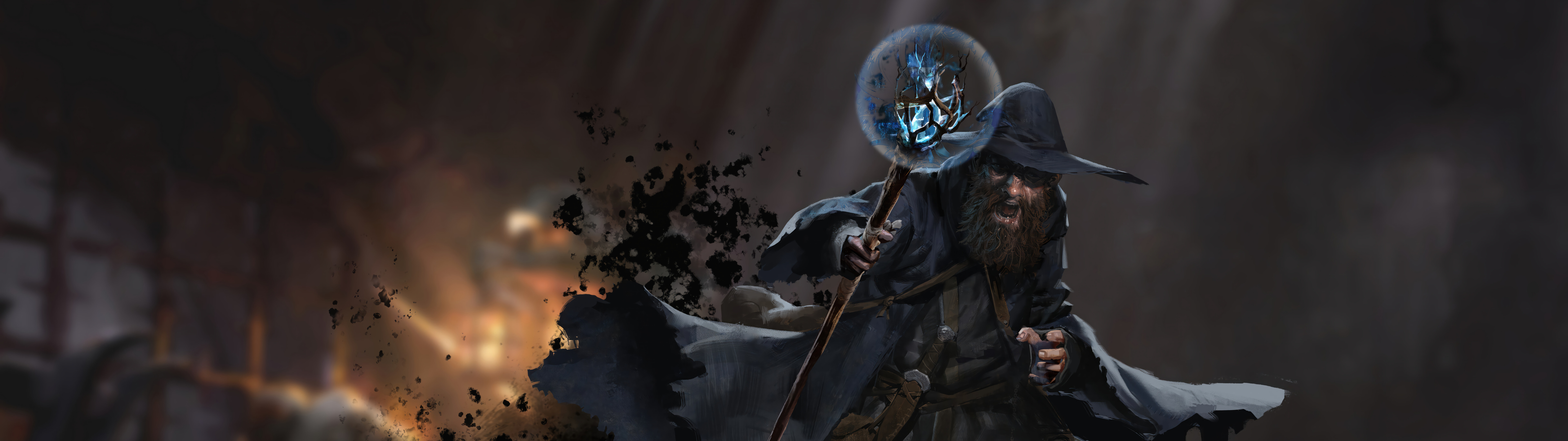 Dark and Darker evreninden, karanlık ve gotik öğeler taşıyan bir büyücü, loş ve ürkütücü bir zindanda parıldayan büyülü bir asa tutuyor.