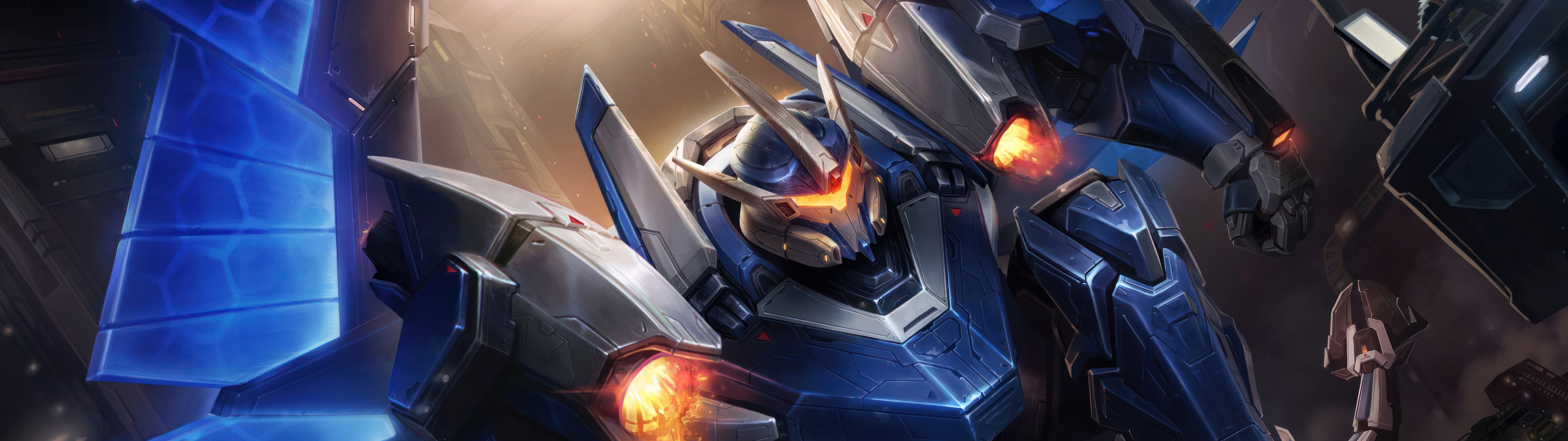 League of Legends'taki Galio karakterinden esinlenilerek tasarlanmış, ağır metal kaplamaya ve parlayan enerji parçalarına sahip, devasa bir mecha tarzı robot.