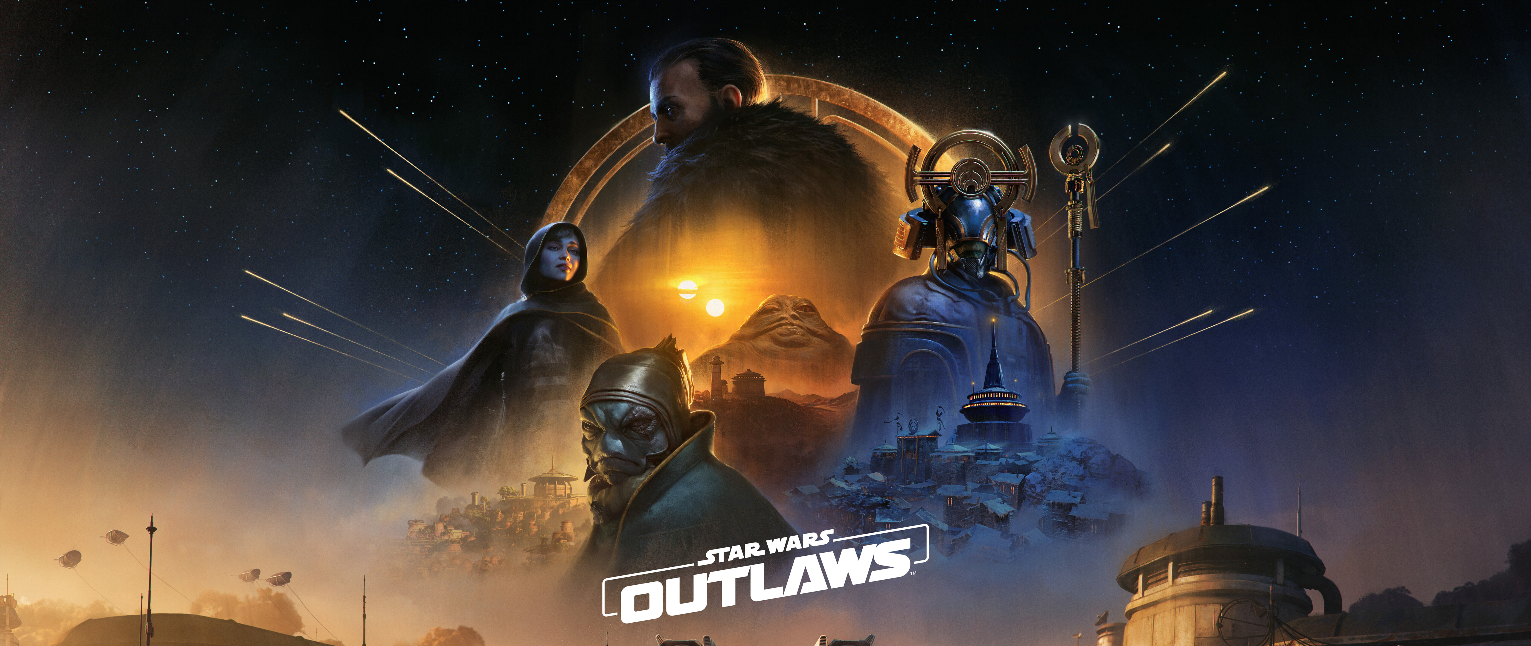 Kay Vess, Star Wars Outlaws adlı video oyununun baş karakteri, sinematik bir bilim kurgu ortamında.