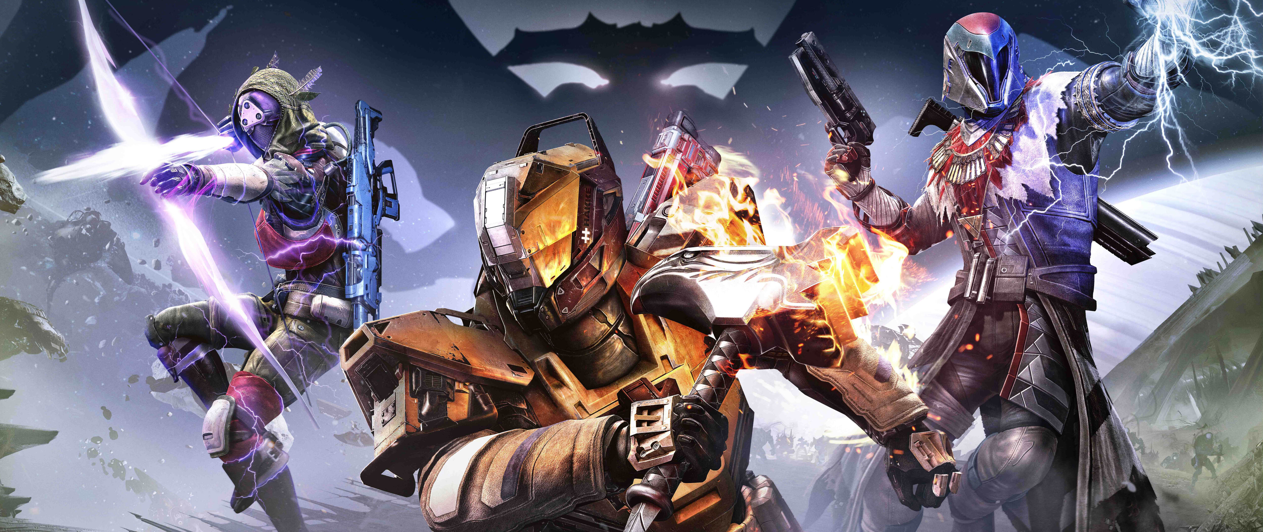 Destiny: The Taken King adlı video oyunundaki cesur bir Guardian, karanlıkla karşı karşıya.