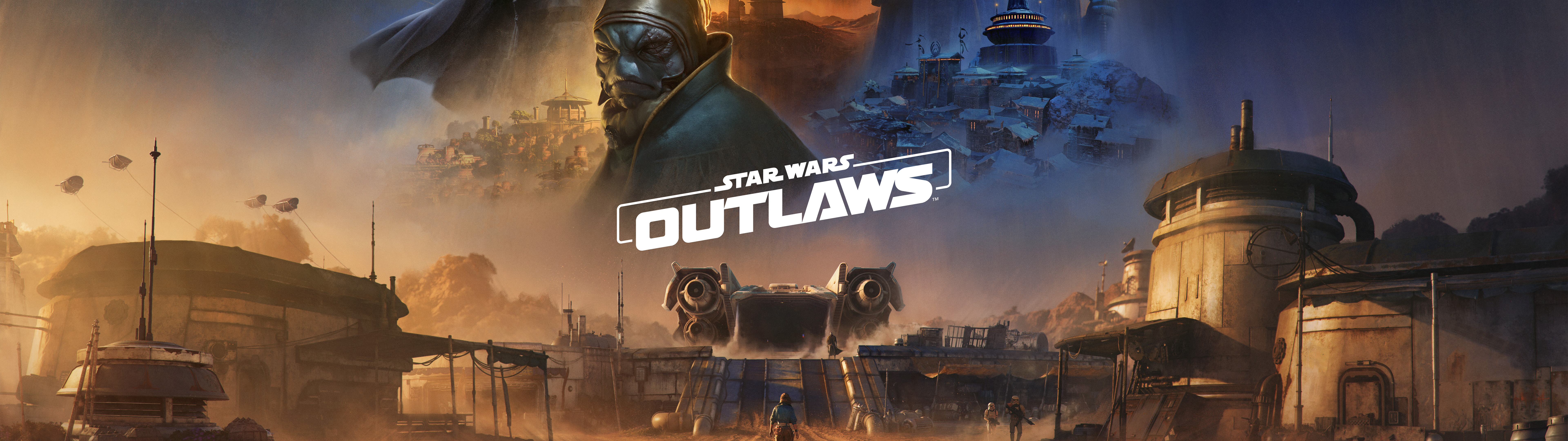 Video oyunu Star Wars Outlaws'dan Kay Vess, sinematik bir bilim kurgu ortamında.
