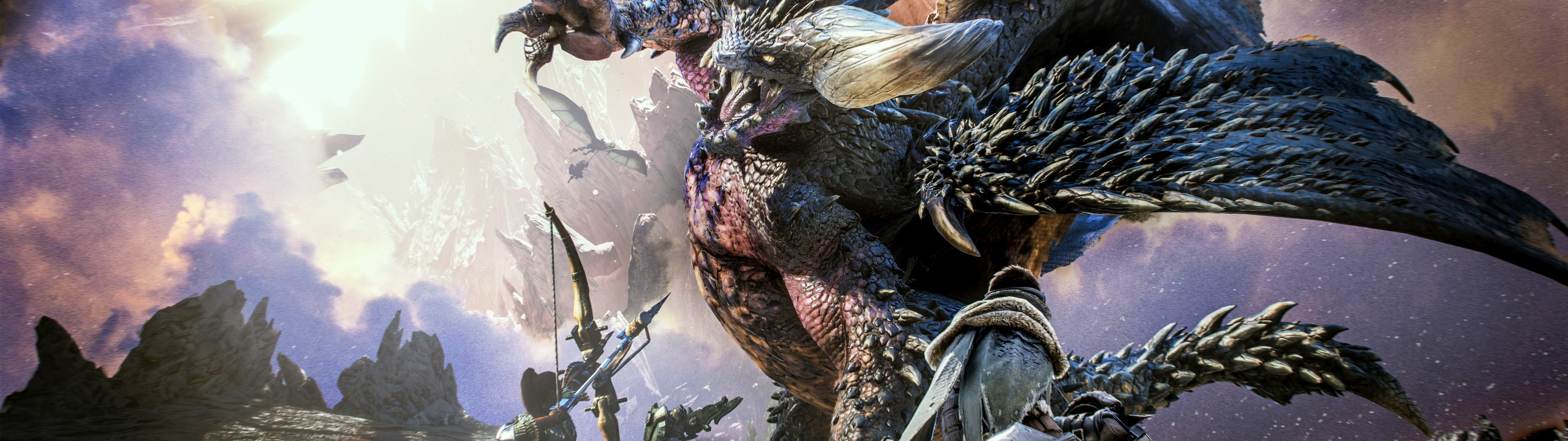 Monster Hunter World video oyunundaki güçlü ve etkileyici Elder Dragon Nergigante karakterinin tasviri.