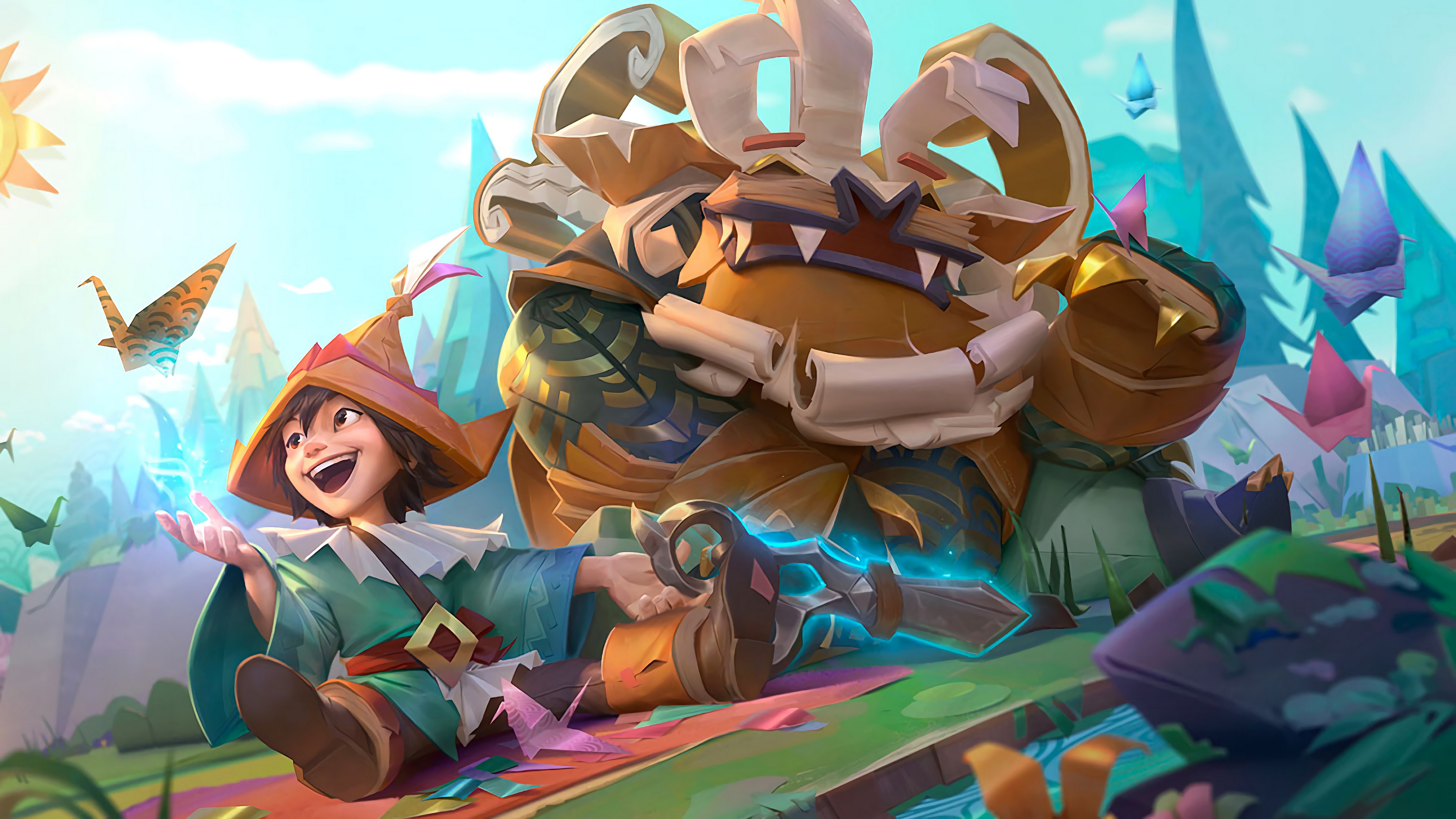 Karla kaplı bir ortamda, League of Legends oyunundaki Nunu ve Willump adlı Yeti karakteri.