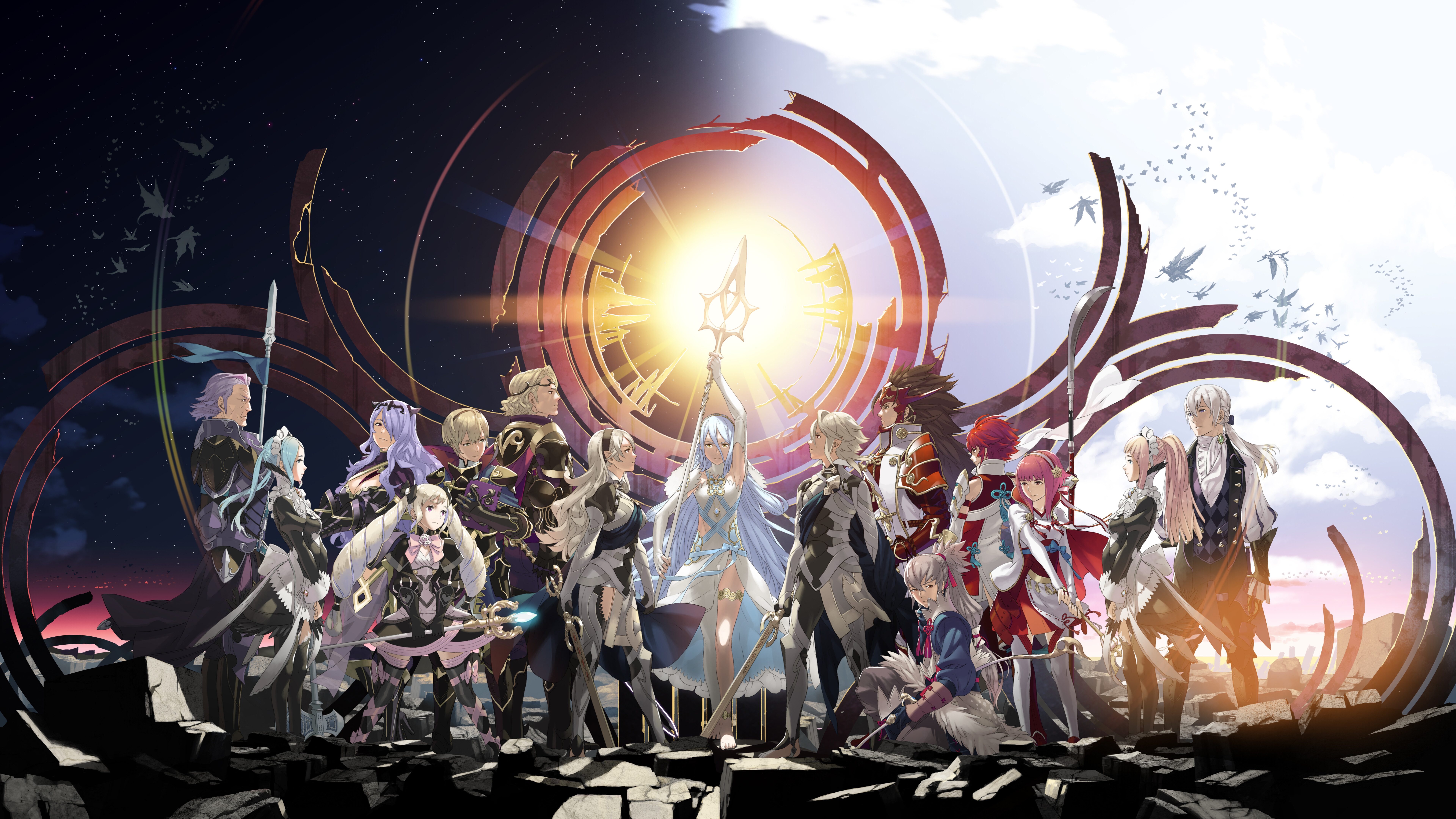 Fire Emblem Fates video oyunundaki Azura ve Corrin karakterleri yan yana duruyor.
