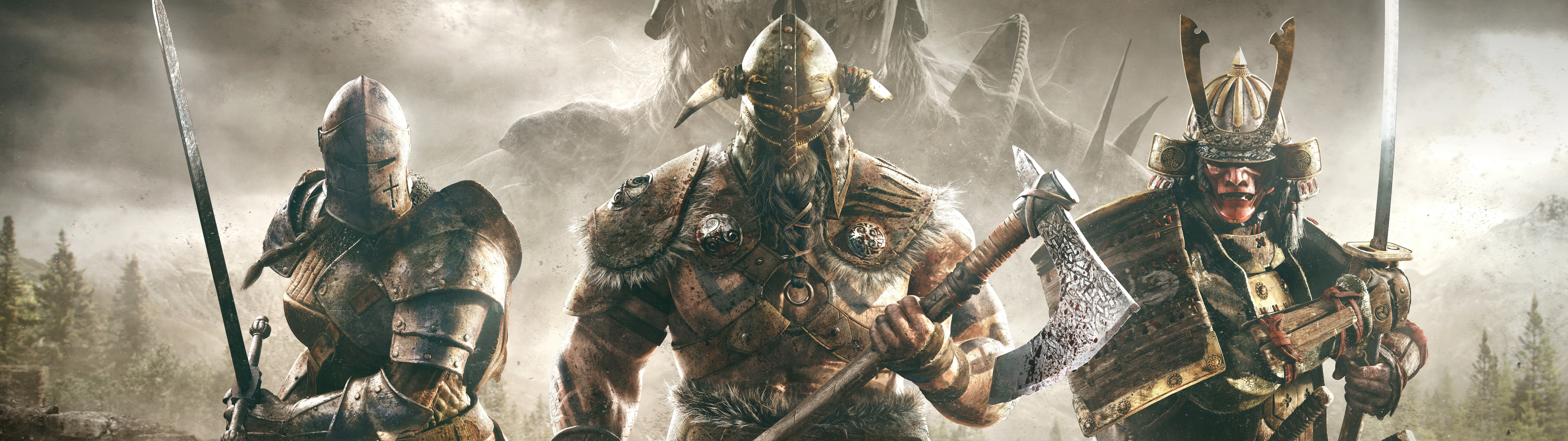 For Honor adlı video oyunundaki, kalın zırhlı bir şövalye, orta çağ savaş alanında gerçekleşecek bir çatışmaya hazırlanıyordu.